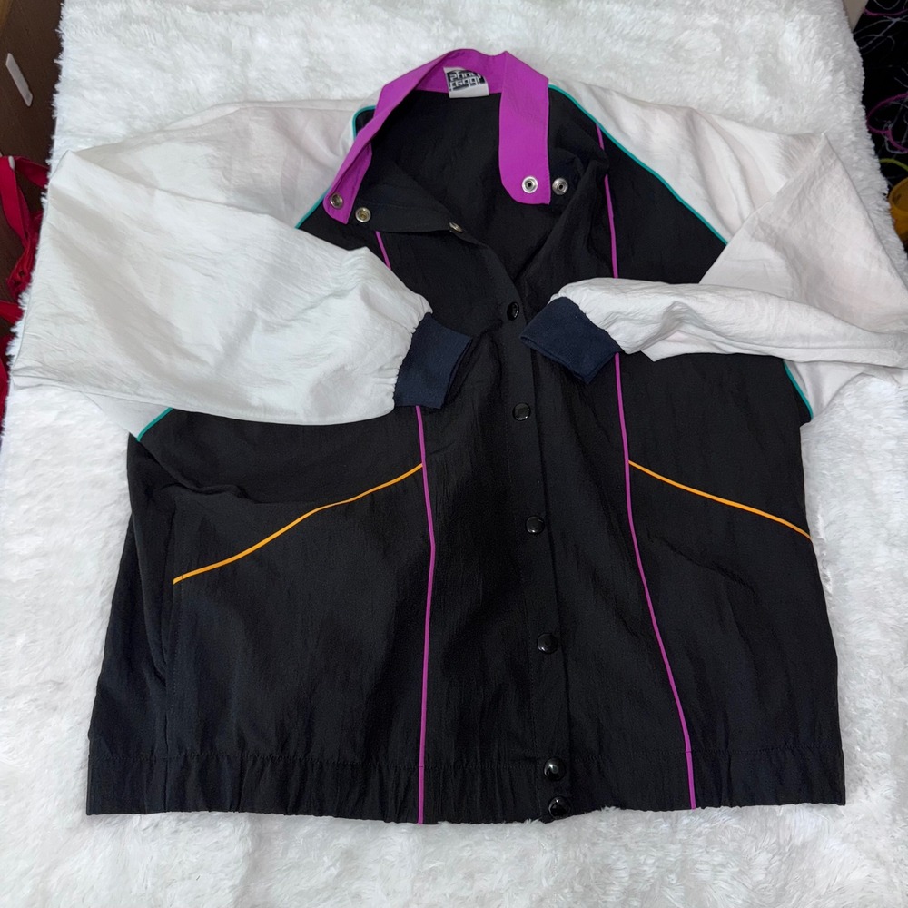 Vintage Teddi Sport Windbreaker Jacket 80s 90s Black White‎ Colorblock Snap